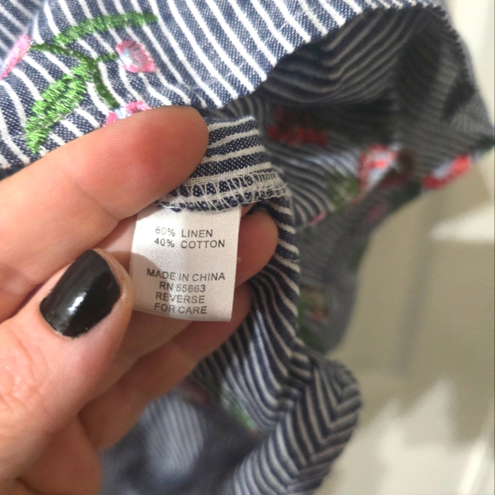 For Cynthia Linen & Cotton Striped Floral Embroidered Popover Tunic, Sz 2X, EUC! - Picture 14 of 14